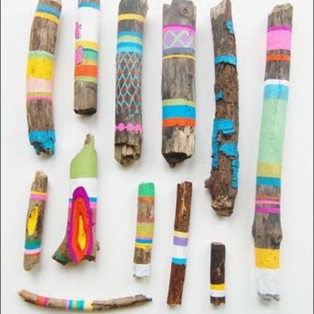 Hand Painted Wooden Sticks Ornament Boho Decor.